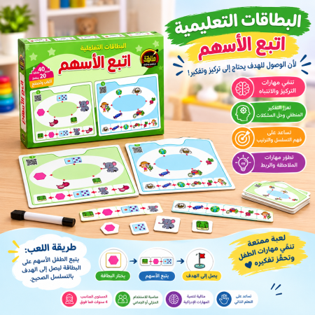 🎯 البطاقات التعليمية التفاعلية – اتبع الأسهم